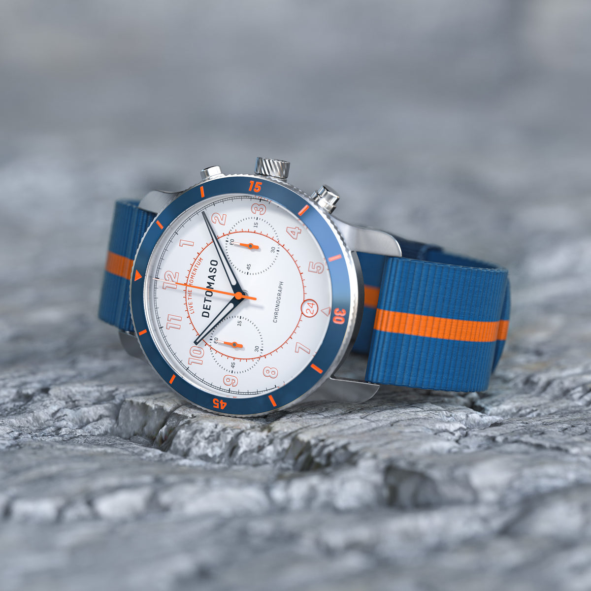 DeTomaso Venture Chronograph Limited Edition White Blue - Nylon Dark Blue, bianco, cinghia