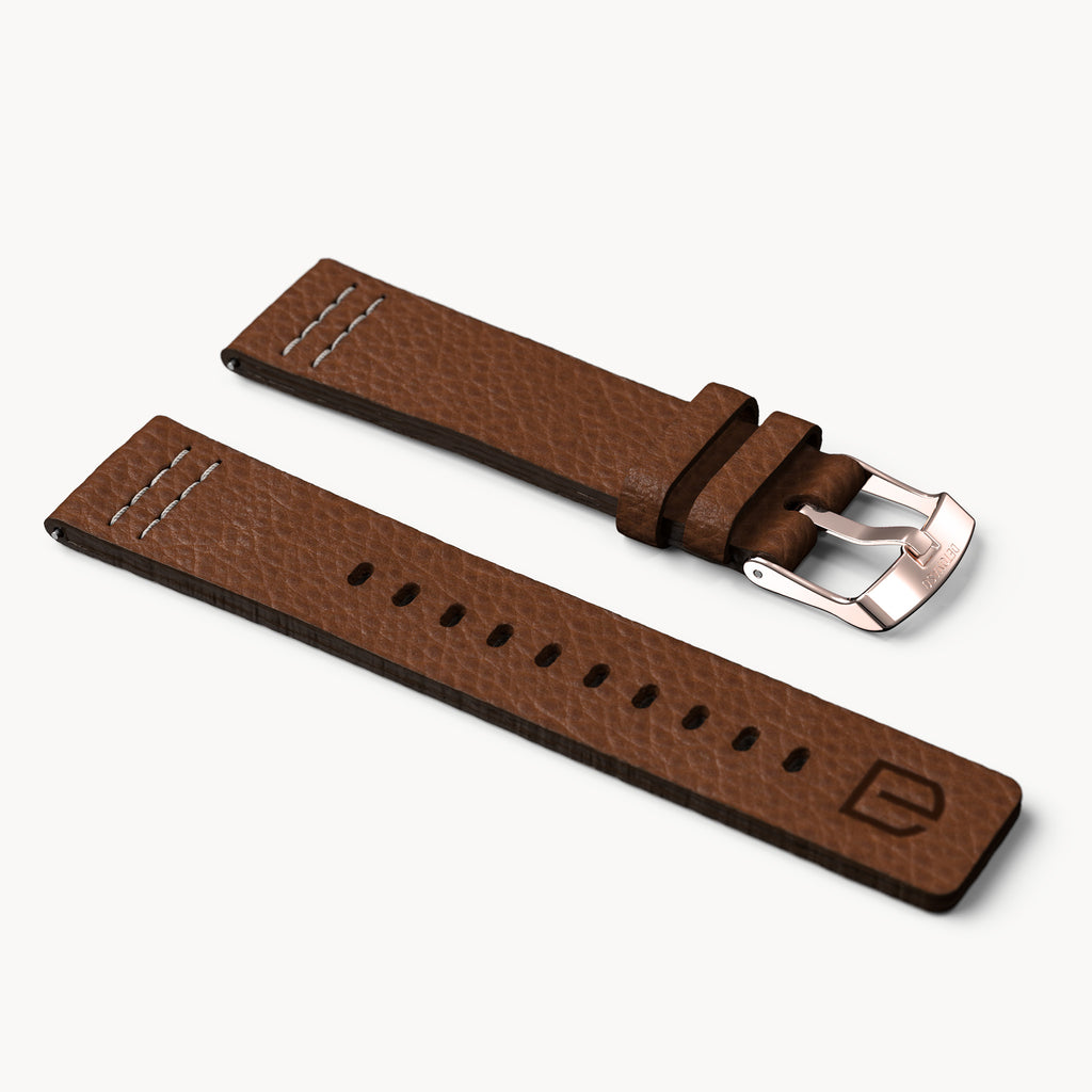 LEATHER STRAP VINTAGE DARK BROWN - Rosegold glänz - - Detomaso Watches