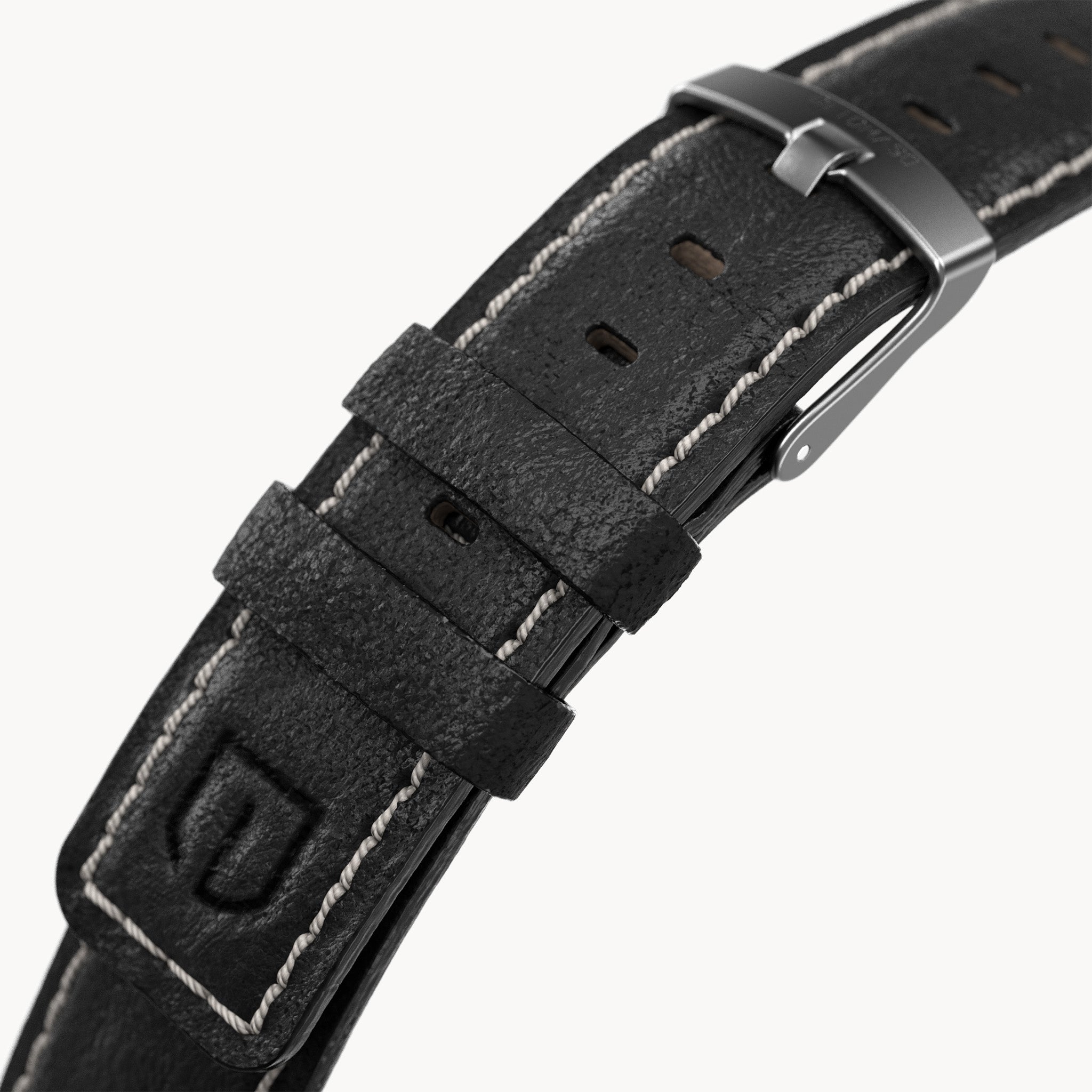 LEATHER STRAP ECRU BLACK - Grau matt - - Detomaso Watches
