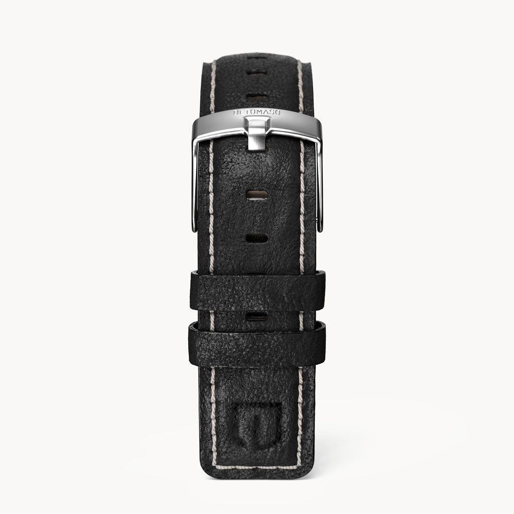 LEATHER STRAP ECRU BLACK - Silber matt gebürstet - - Detomaso Watches