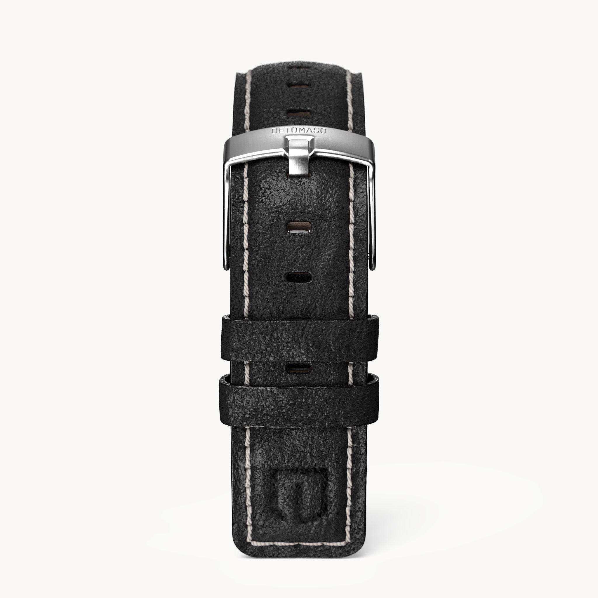 LEATHER STRAP ECRU BLACK - Silber matt gebürstet - - Detomaso Watches