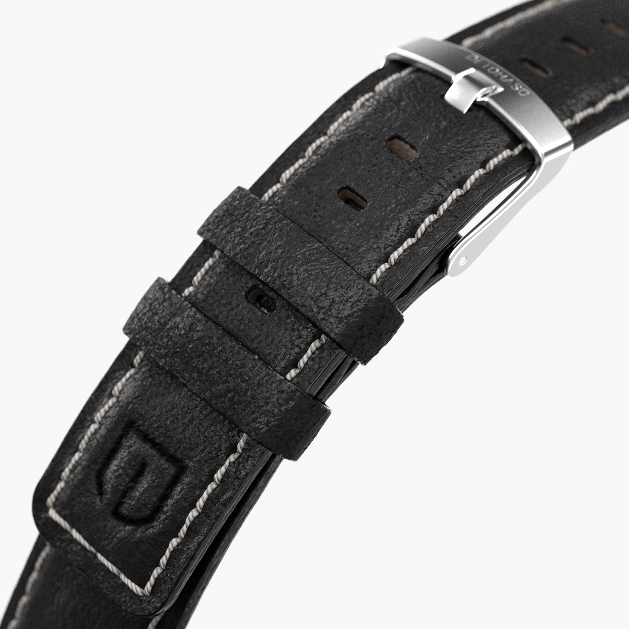 LEATHER STRAP ECRU BLACK - Silber matt gebürstet - - Detomaso Watches
