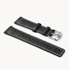 LEATHER STRAP ECRU BLACK - Silber matt gebürstet - - Detomaso Watches