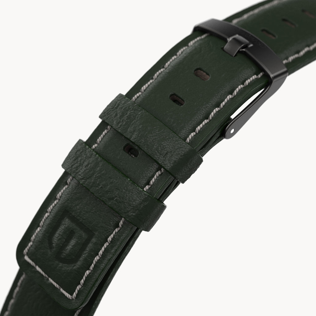LEATHER STRAP GREEN ECRU - Dark Gun matt - - Detomaso Watches