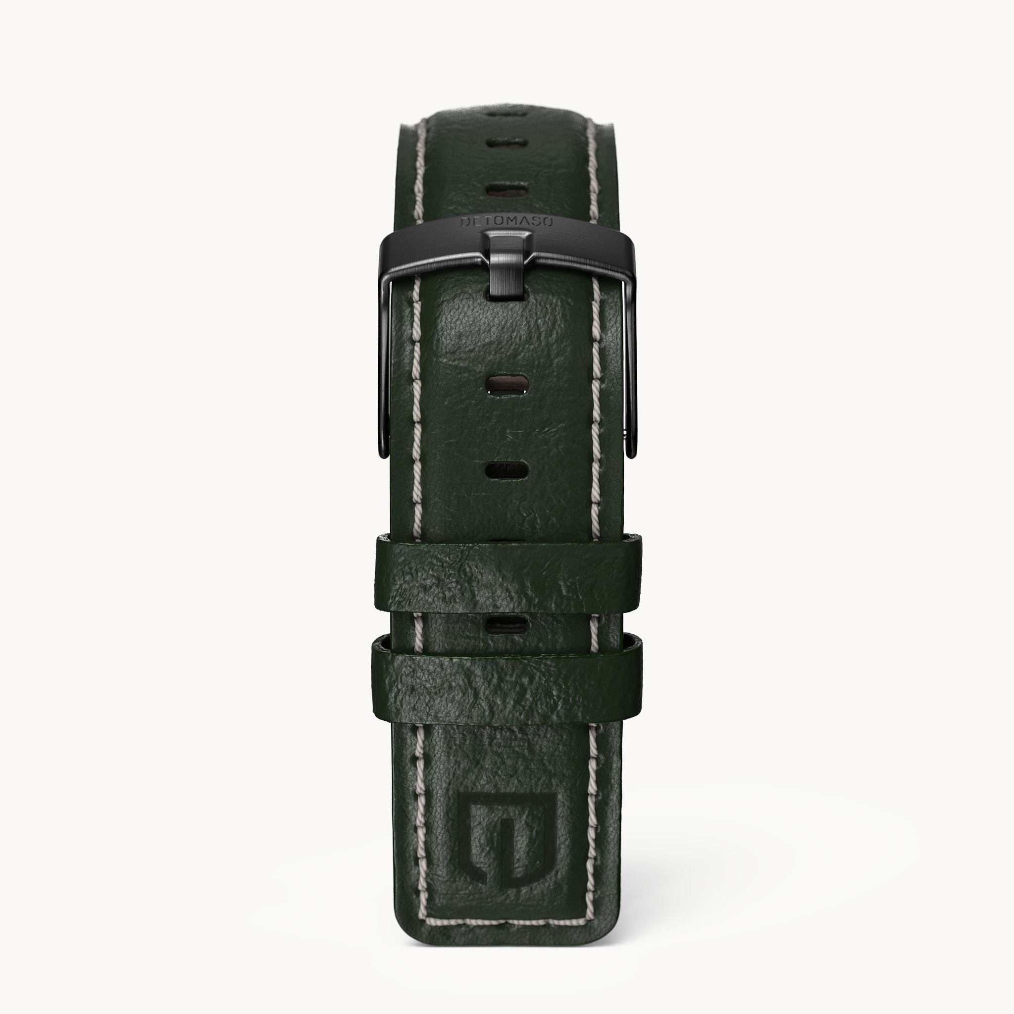 LEATHER STRAP GREEN ECRU - Schwarz matt gebürstet - - Detomaso Watches