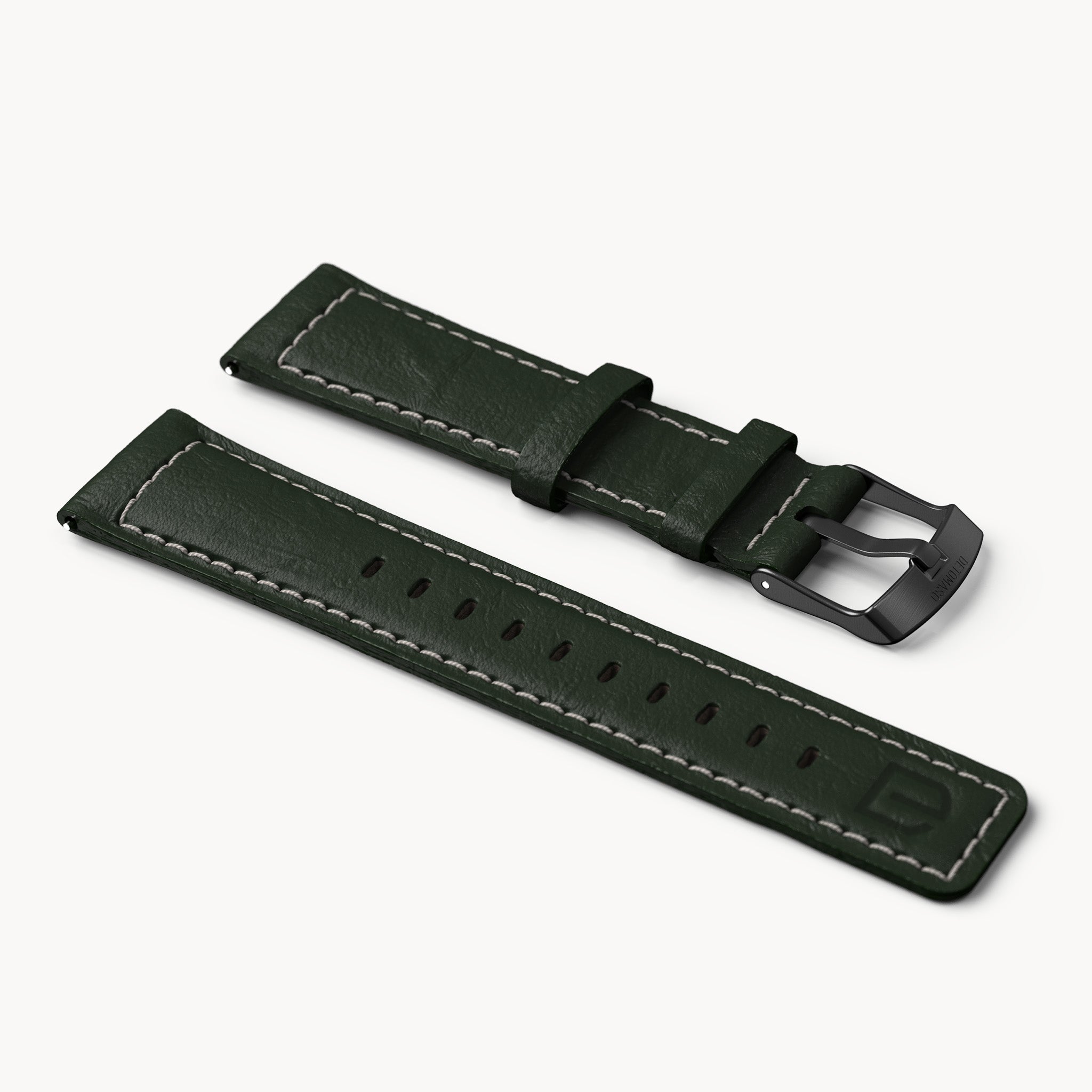 LEATHER STRAP GREEN ECRU - Schwarz matt gebürstet - - Detomaso Watches
