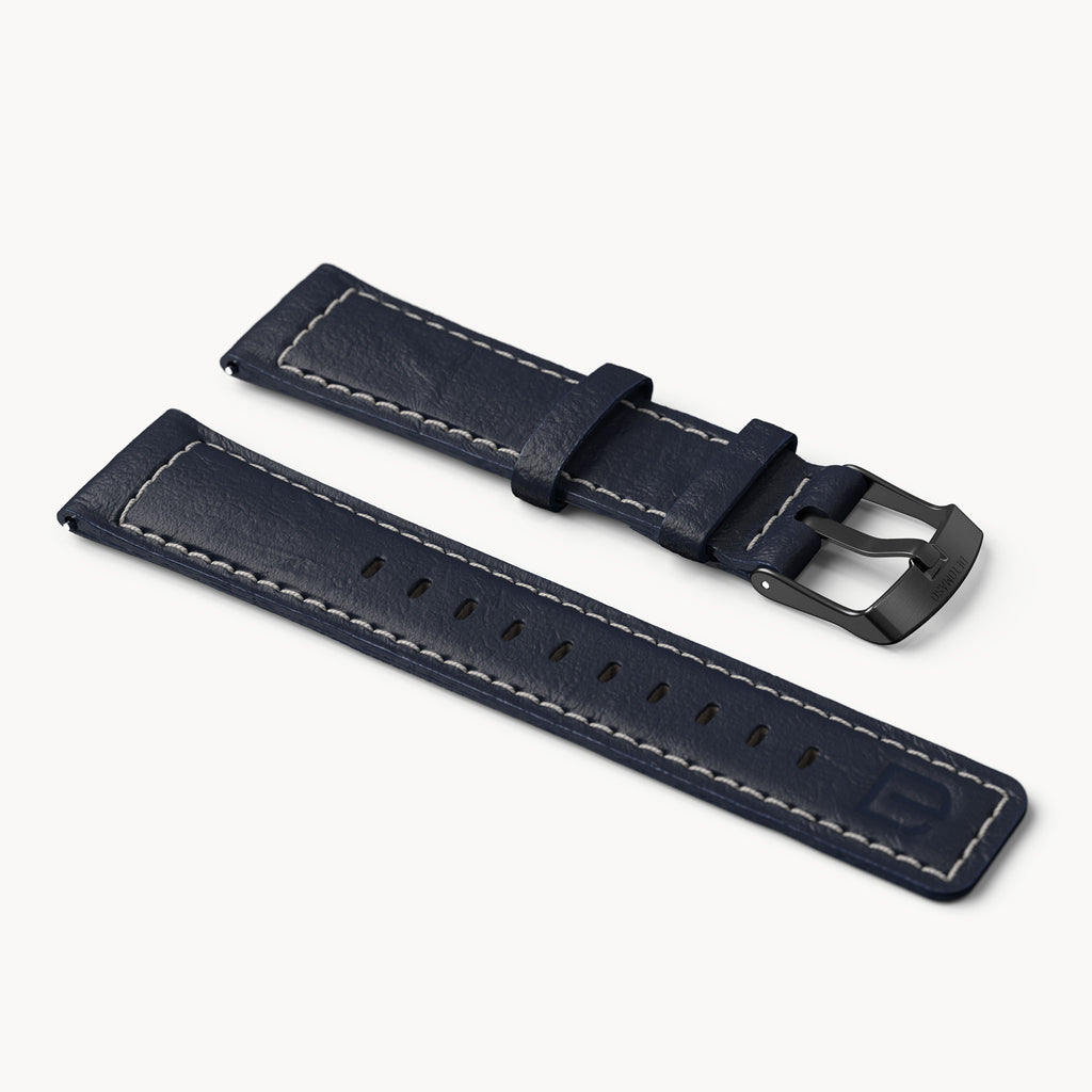 LEATHER STRAP BRIGHT BLUE ECRU - Schwarz matt geb - - Detomaso Watches