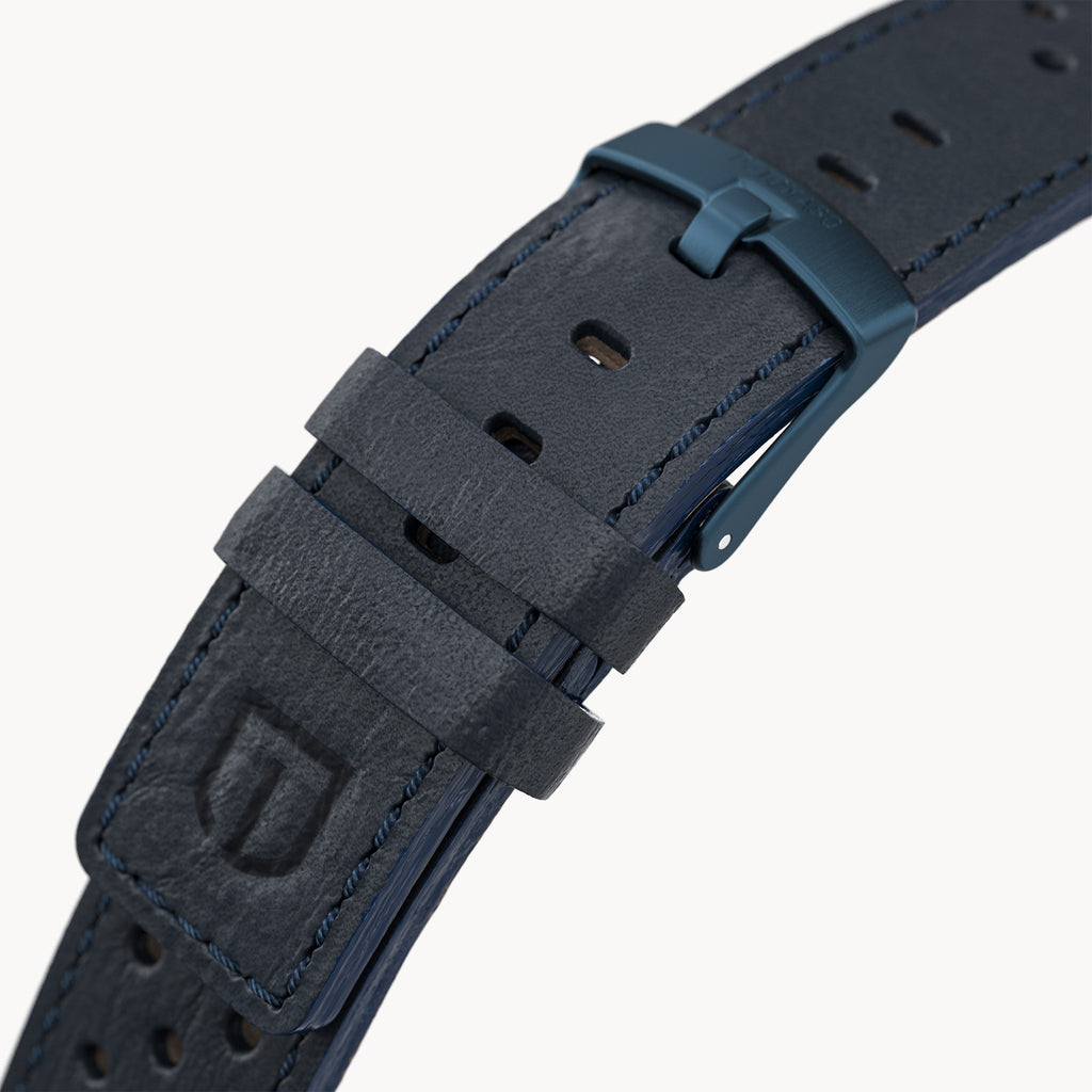 LEATHER STRAP RACING BLUE - Dunkelblau matt gebür - - Detomaso Watches