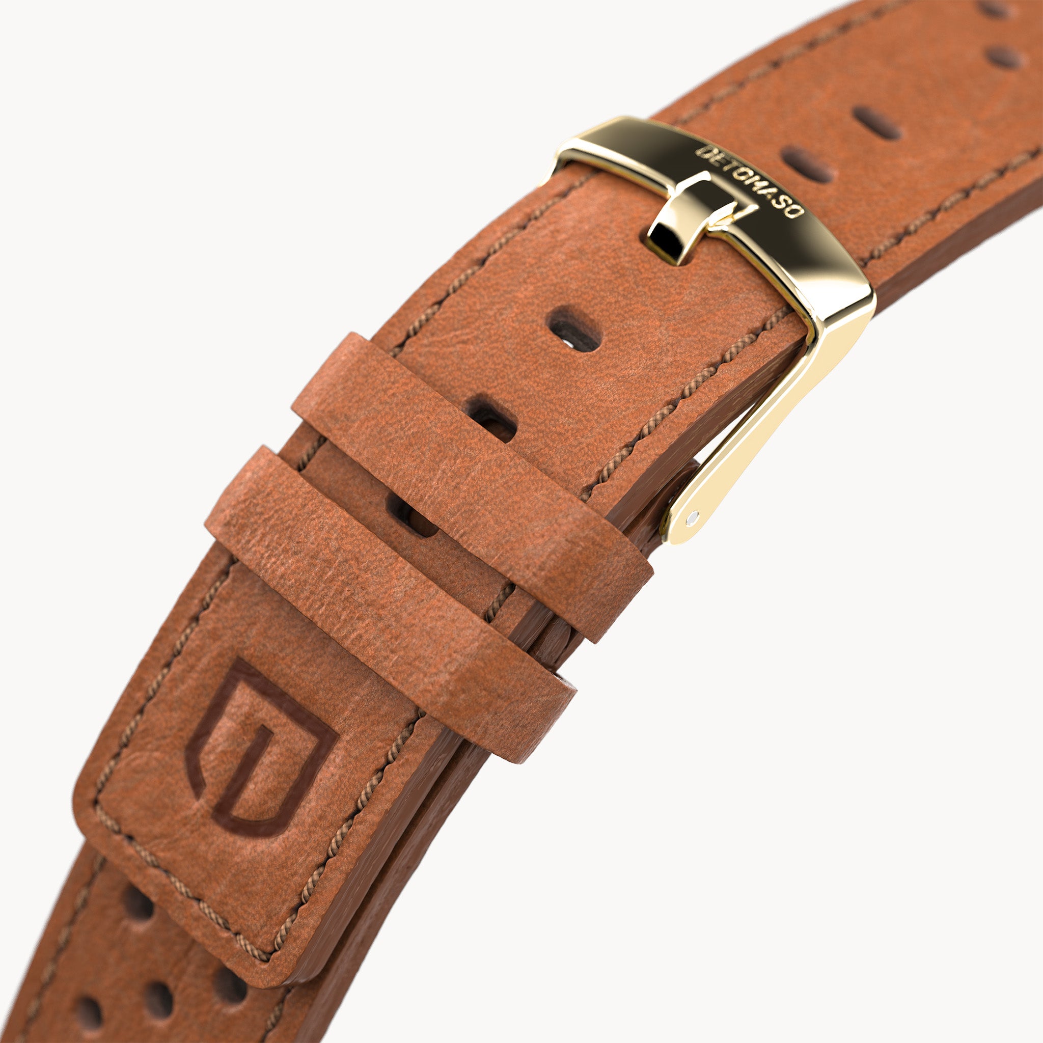 LEATHER STRAP RACING BROWN - Gold glänzend - - Detomaso Watches