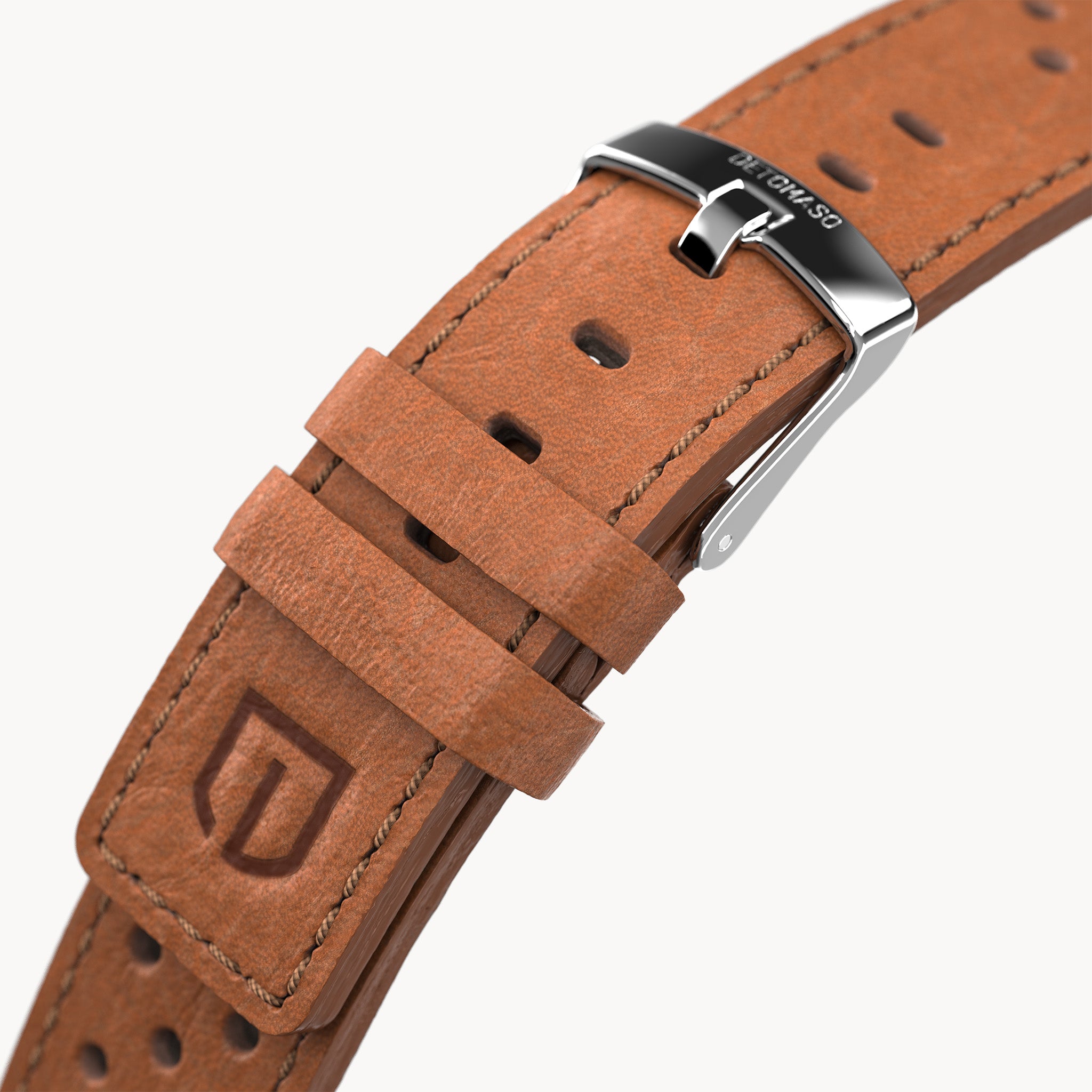 LEATHER STRAP RACING BROWN - Silber glänzend - - Detomaso Watches