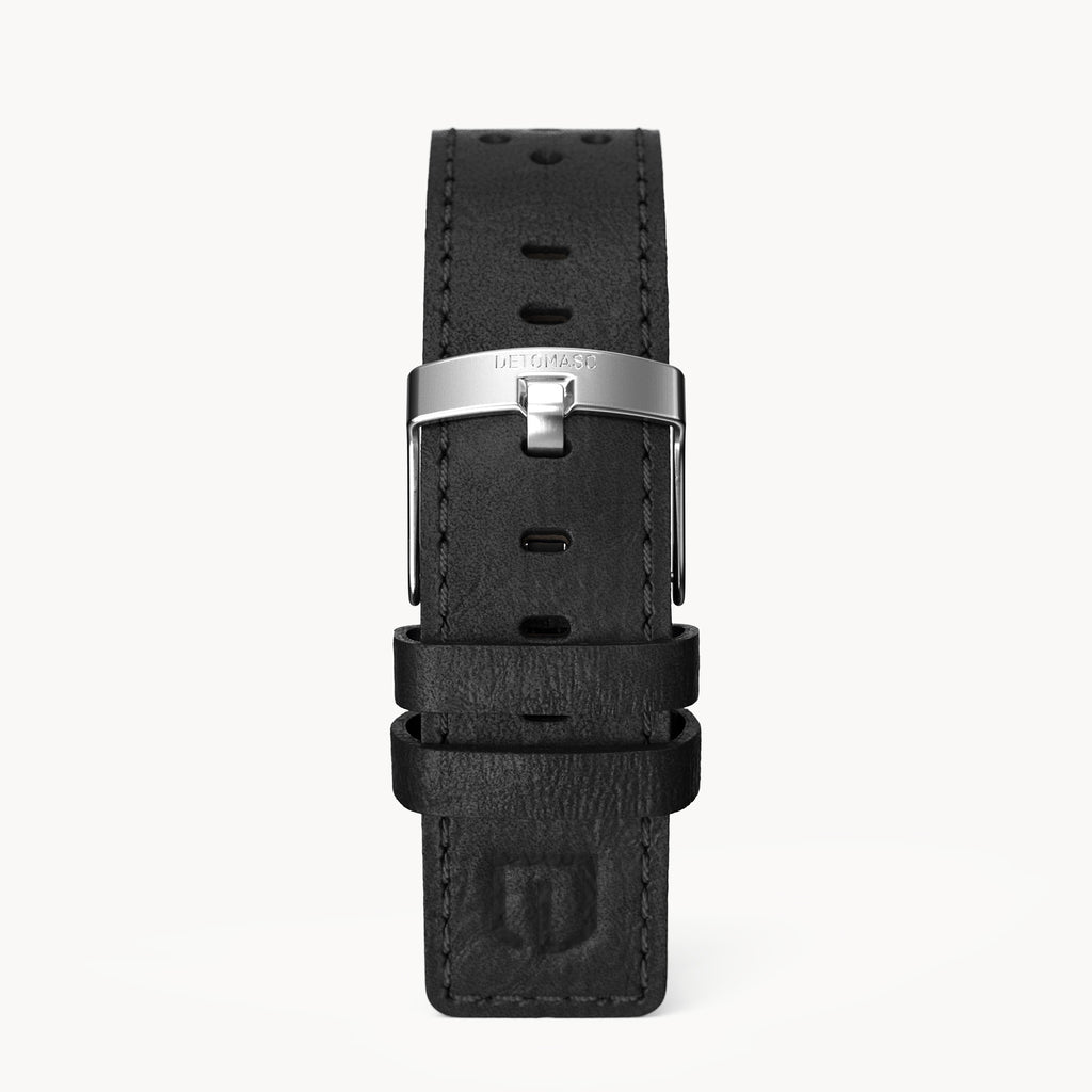 LEATHER STRAP RACING BLACK - Silber matt gebürste - - Detomaso Watches