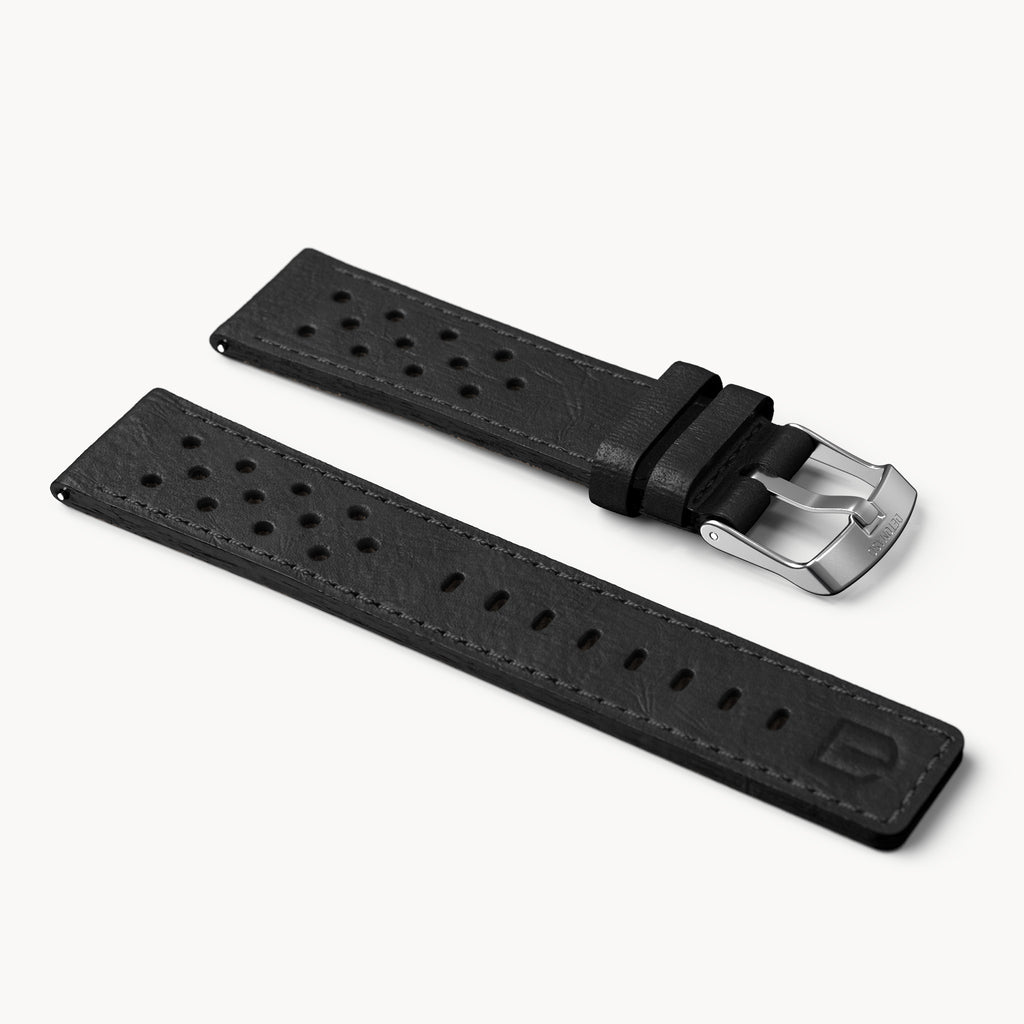 LEATHER STRAP RACING BLACK - Silber matt gebürste - - Detomaso Watches