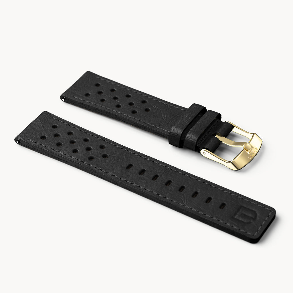 LEATHER STRAP RACING BLACK - Gold glänzend - - Detomaso Watches