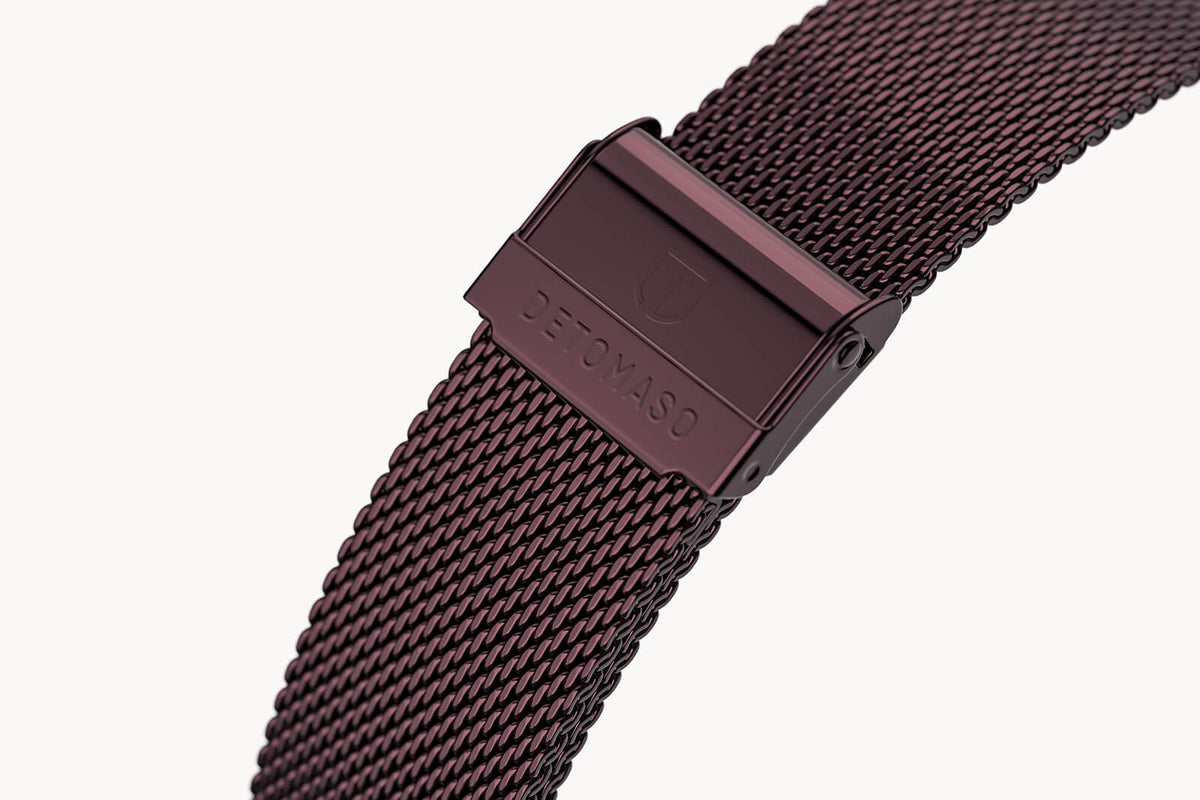 MILANESE STRAP BURGUNDY POLISHED 20MM - Burgundy - - Detomaso Watches