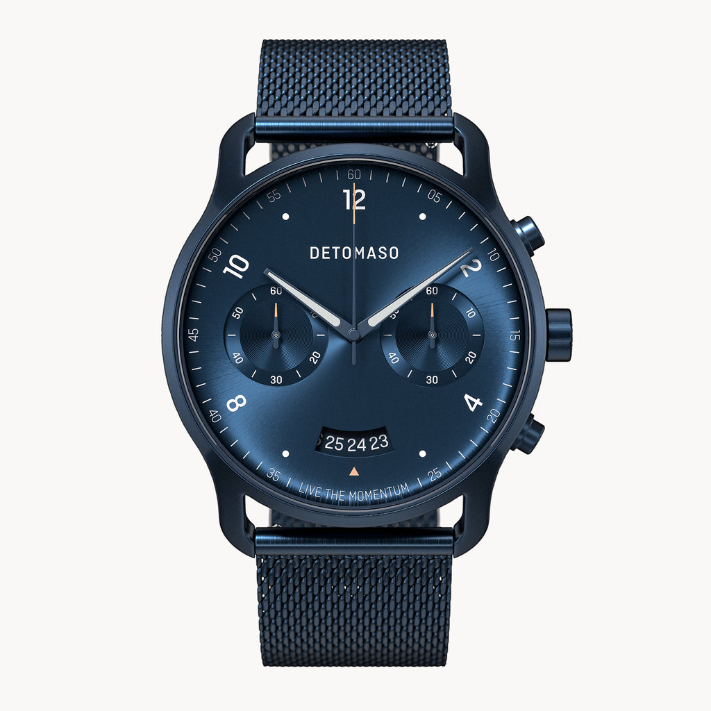 SORPASSO CHRONOGRAPH DARK BLUE - Mesh Dark blue Brushed - Detomaso Watches