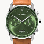 SORPASSO CHRONOGRAPH LIMITED EDITION SILVER GREEN - Leather Brown Classic - Detomaso Watches