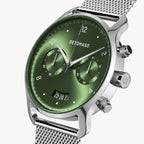 SORPASSO CHRONOGRAPH LIMITED EDITION SILVER GREEN - Mesh Silver Glossy - Detomaso Watches
