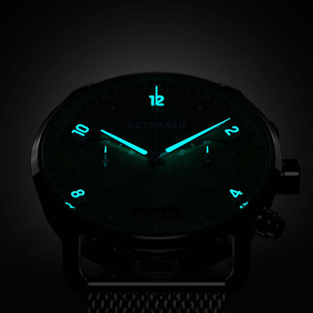 SORPASSO CHRONOGRAPH LIMITED EDITION SILVER GREEN - Mesh Silver Glossy - Detomaso Watches