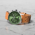 SORPASSO CHRONOGRAPH LIMITED EDITION SILVER GREEN - Leather Light brown Racing - Detomaso Watches