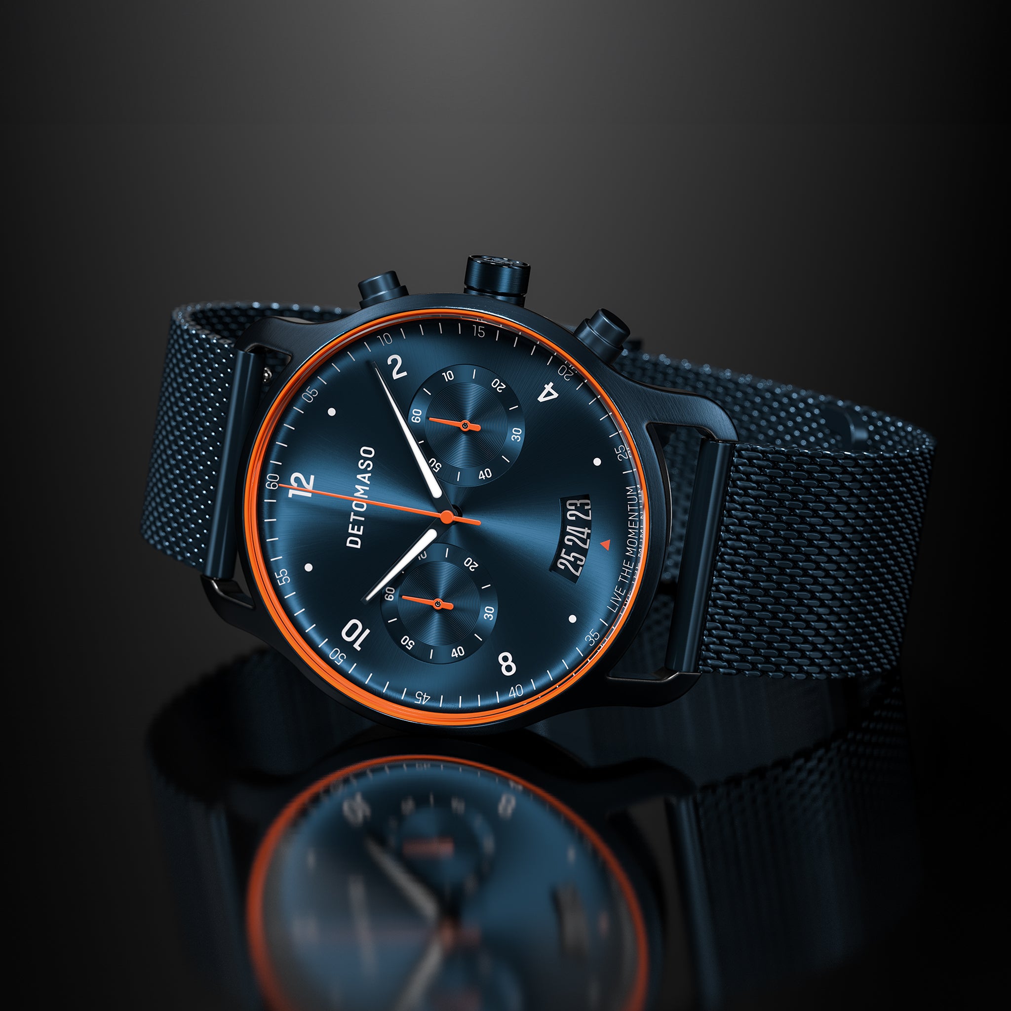 SORPASSO CHRONOGRAPH VELOCITÀ BLUE ORANGE - Mesh Dark blue Brushed - Detomaso Watches