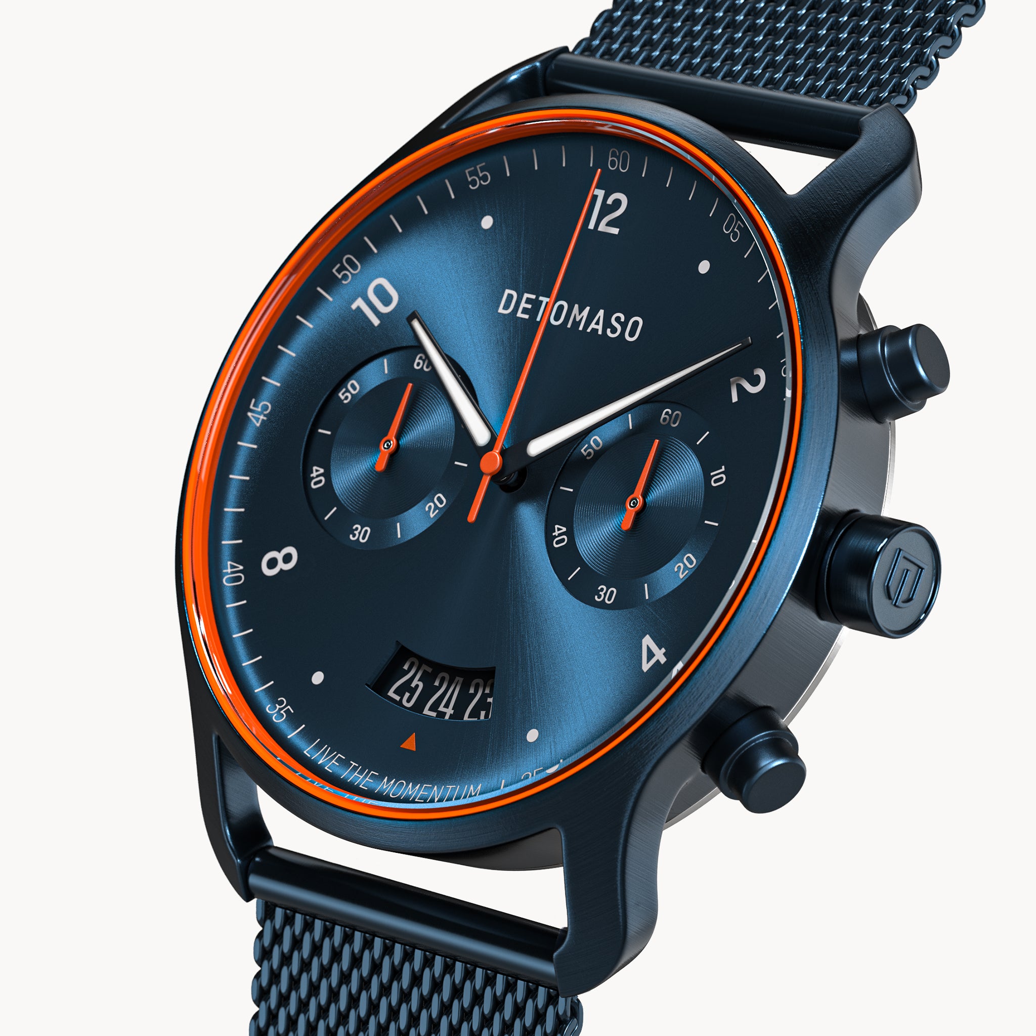 SORPASSO CHRONOGRAPH VELOCITÀ BLUE ORANGE - Mesh Dark blue Brushed - Detomaso Watches