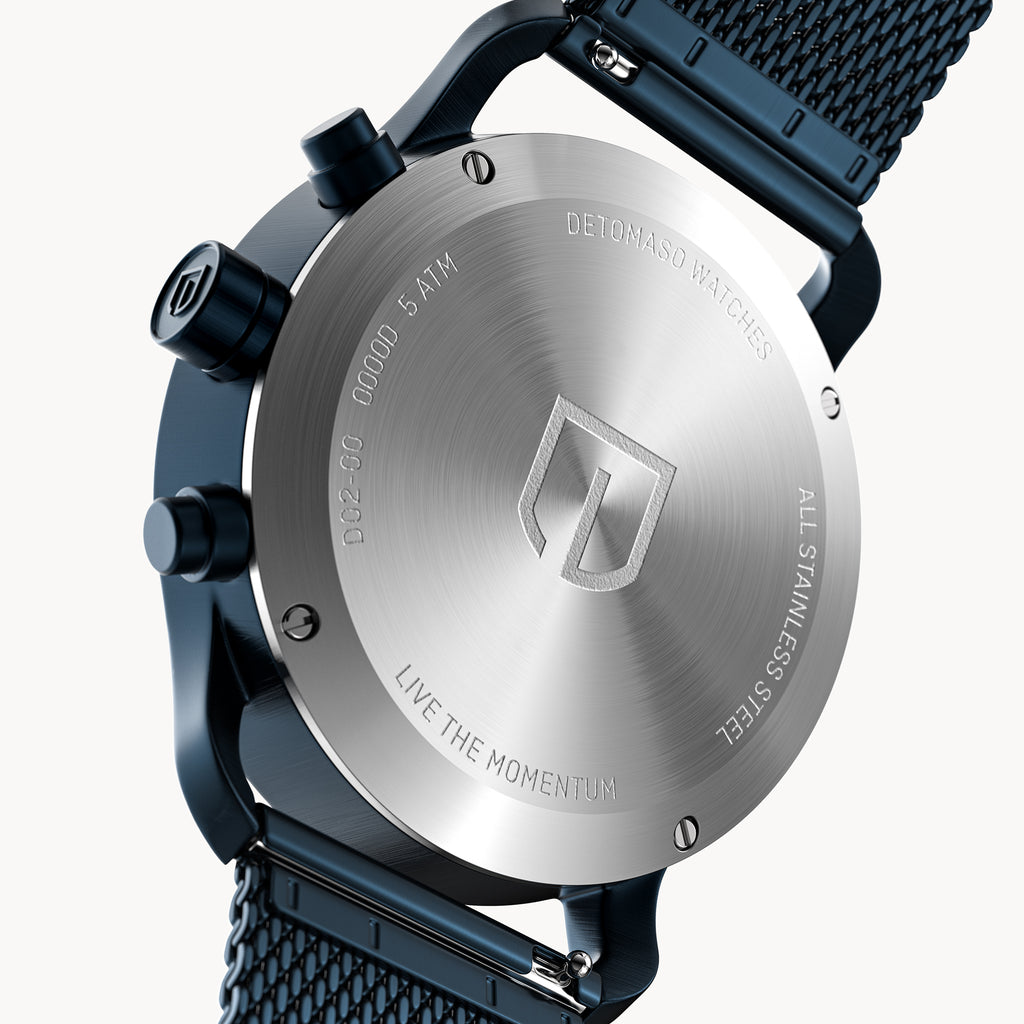 SORPASSO CHRONOGRAPH VELOCITÀ BLUE ORANGE - Mesh Dark blue Brushed - Detomaso Watches