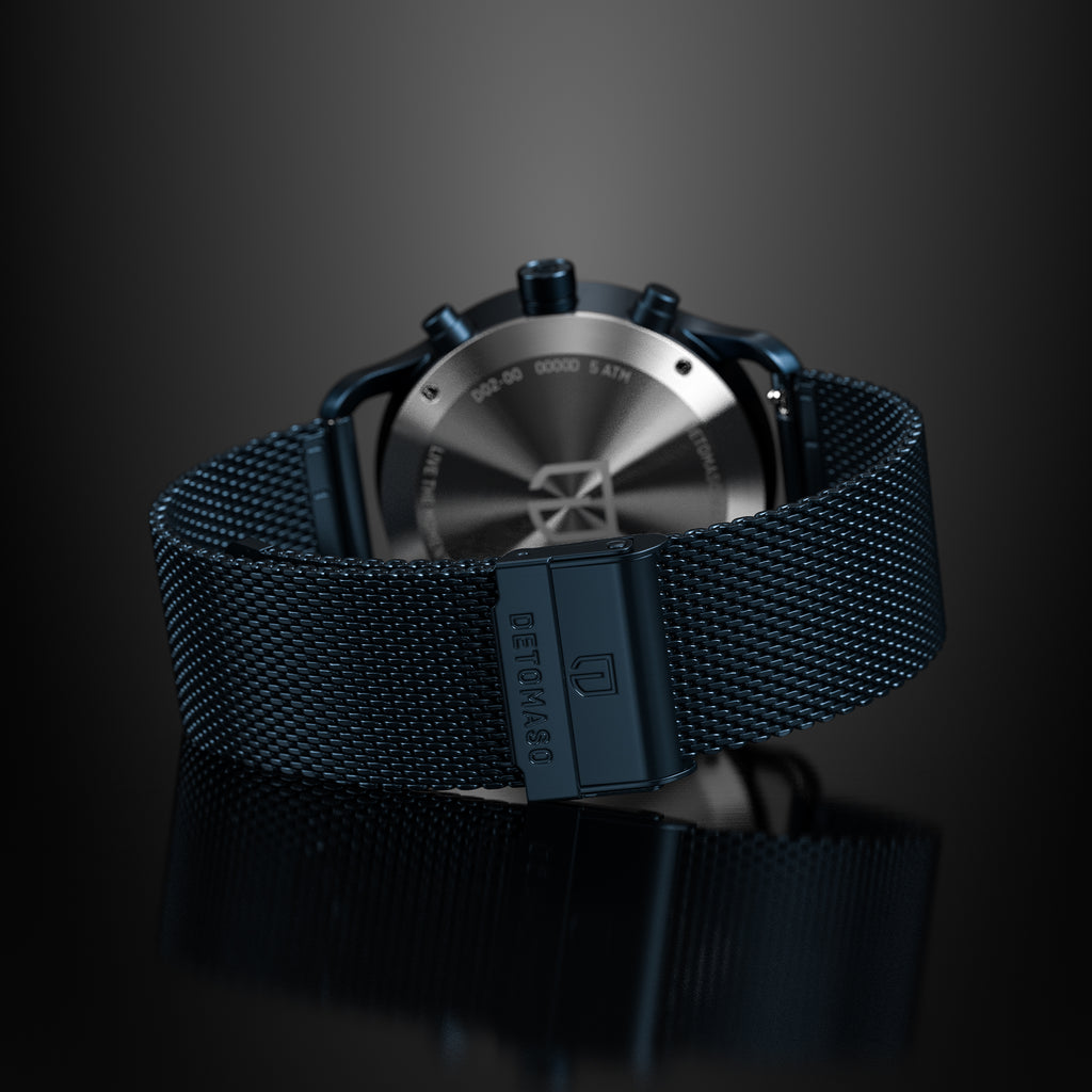 SORPASSO CHRONOGRAPH VELOCITÀ BLUE ORANGE - Mesh Dark blue Brushed - Detomaso Watches