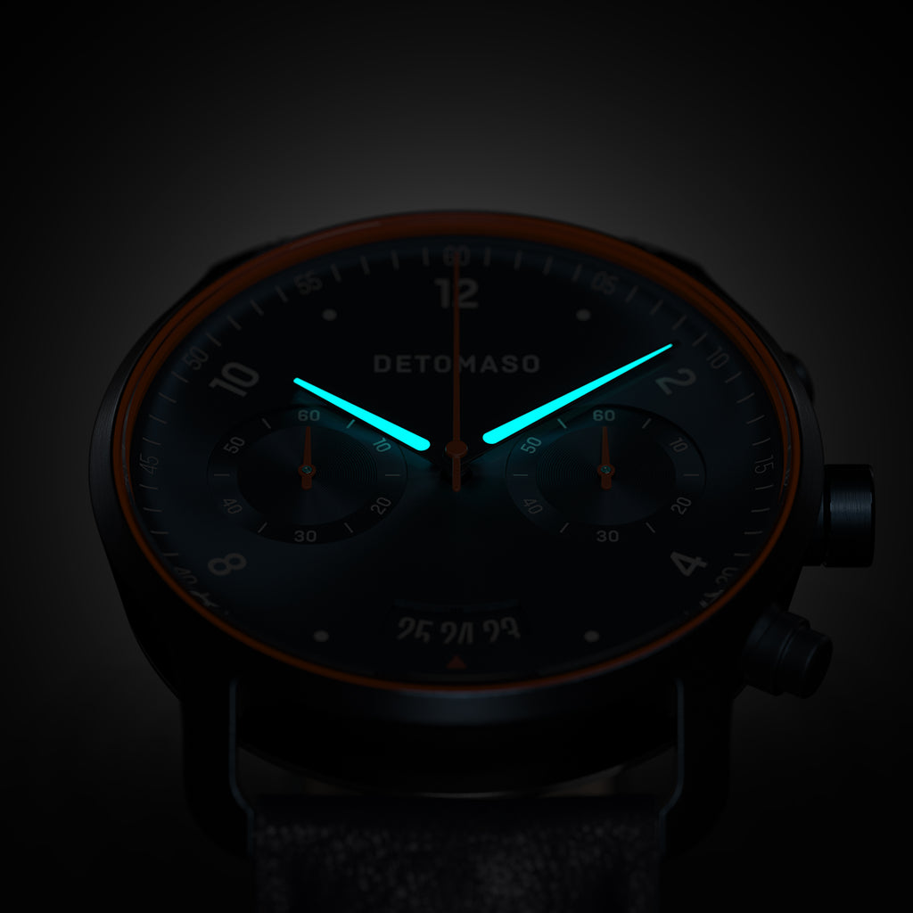 SORPASSO CHRONOGRAPH VELOCITÀ BLUE ORANGE - Leather Dark blue Classic - Detomaso Watches