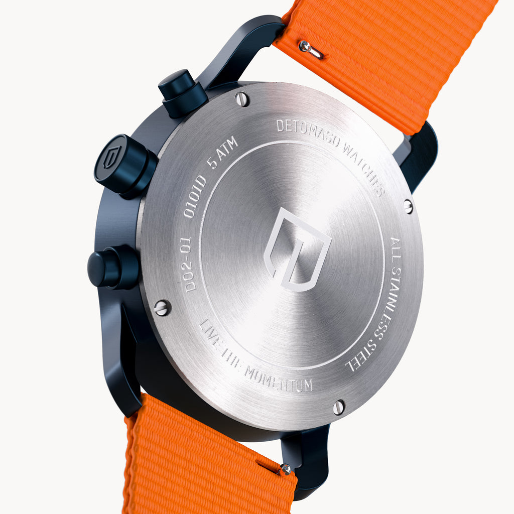 SORPASSO CHRONOGRAPH VELOCITÀ BLUE ORANGE - Ocean Plastic Orange Woven - Detomaso Watches