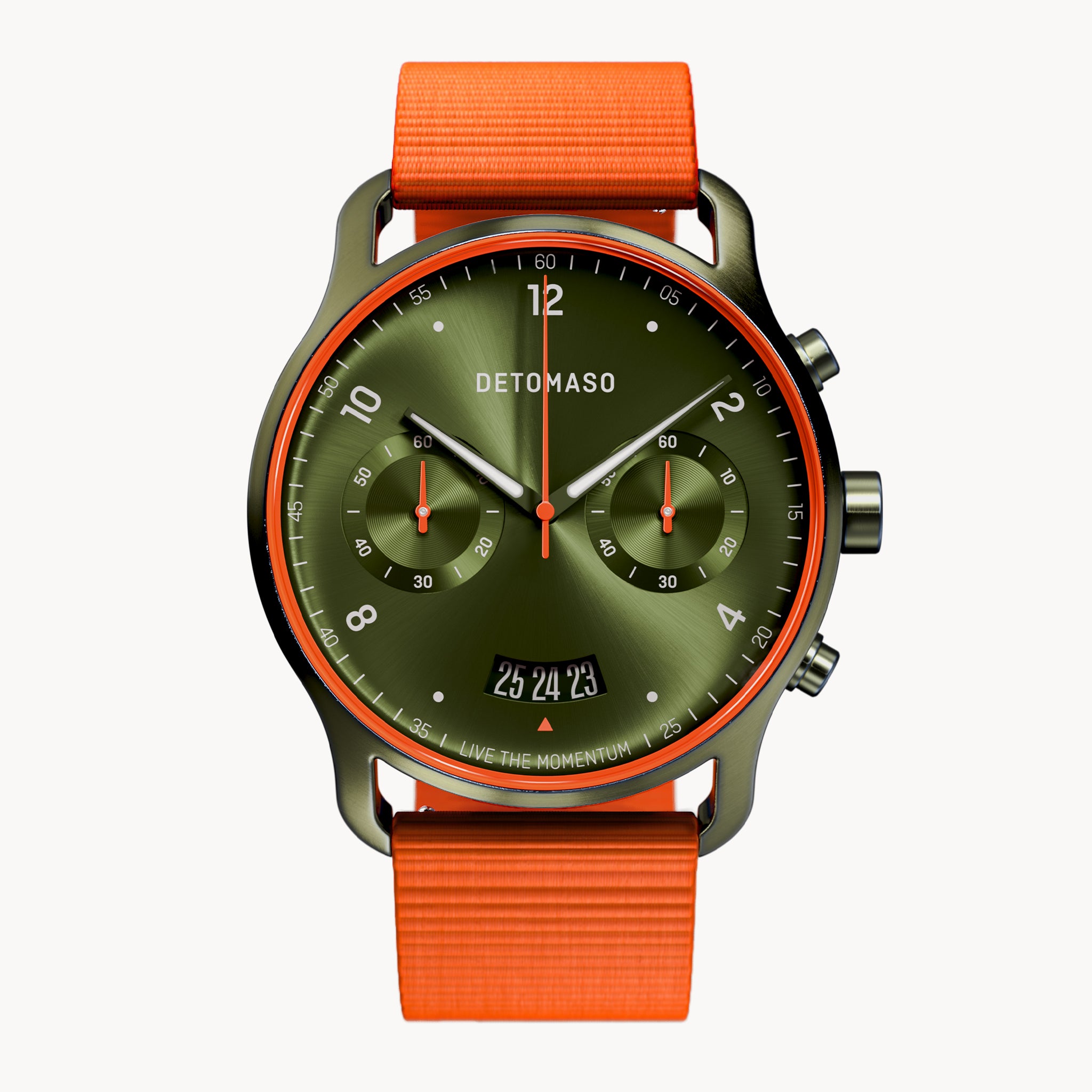 SORPASSO CHRONOGRAPH VELOCITÀ OLIVE - Ocean Plastic Orange Woven - Detomaso Watches