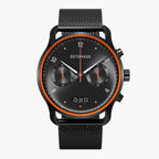 SORPASSO CHRONOGRAPH VELOCITÀ BLACK ORANGE - Mesh Black Brushed Matte - Detomaso Watches