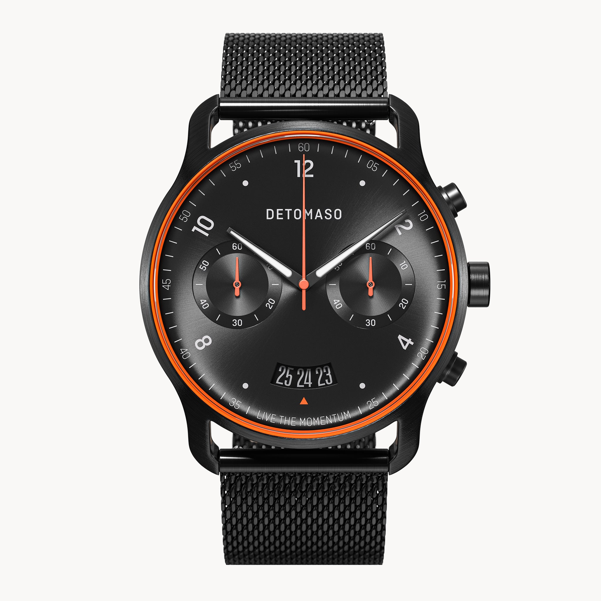 SORPASSO CHRONOGRAPH VELOCITÀ BLACK ORANGE - Mesh Black Brushed Matte - Detomaso Watches