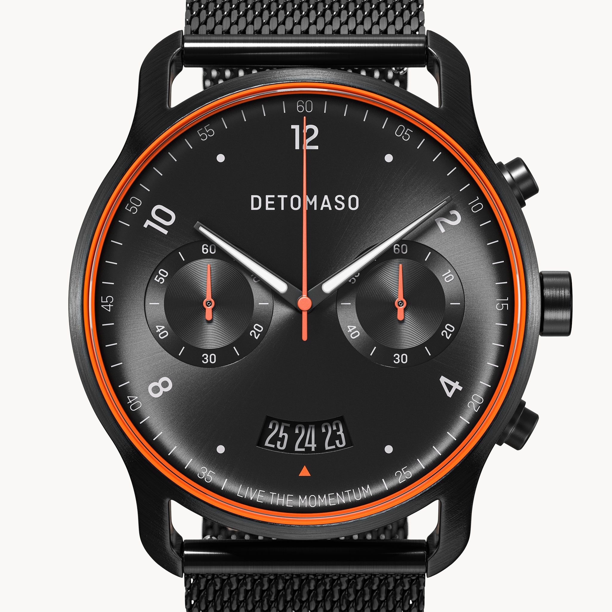 SORPASSO CHRONOGRAPH VELOCITÀ BLACK ORANGE - Mesh Black Brushed Matte - Detomaso Watches