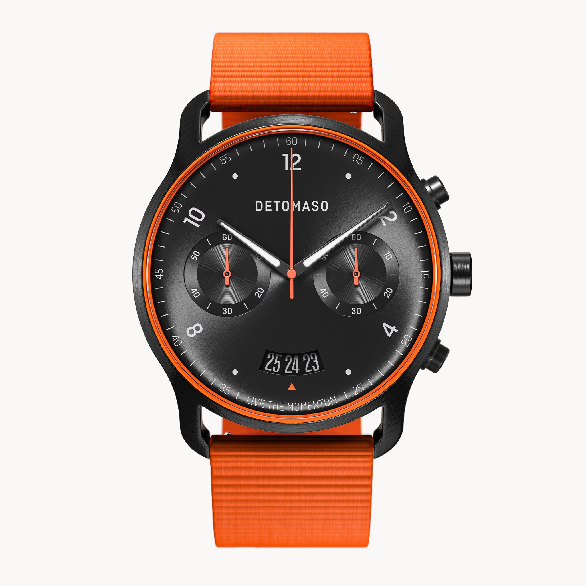 SORPASSO CHRONOGRAPH VELOCITÀ BLACK ORANGE - Ocean Plastic Orange Woven - Detomaso Watches