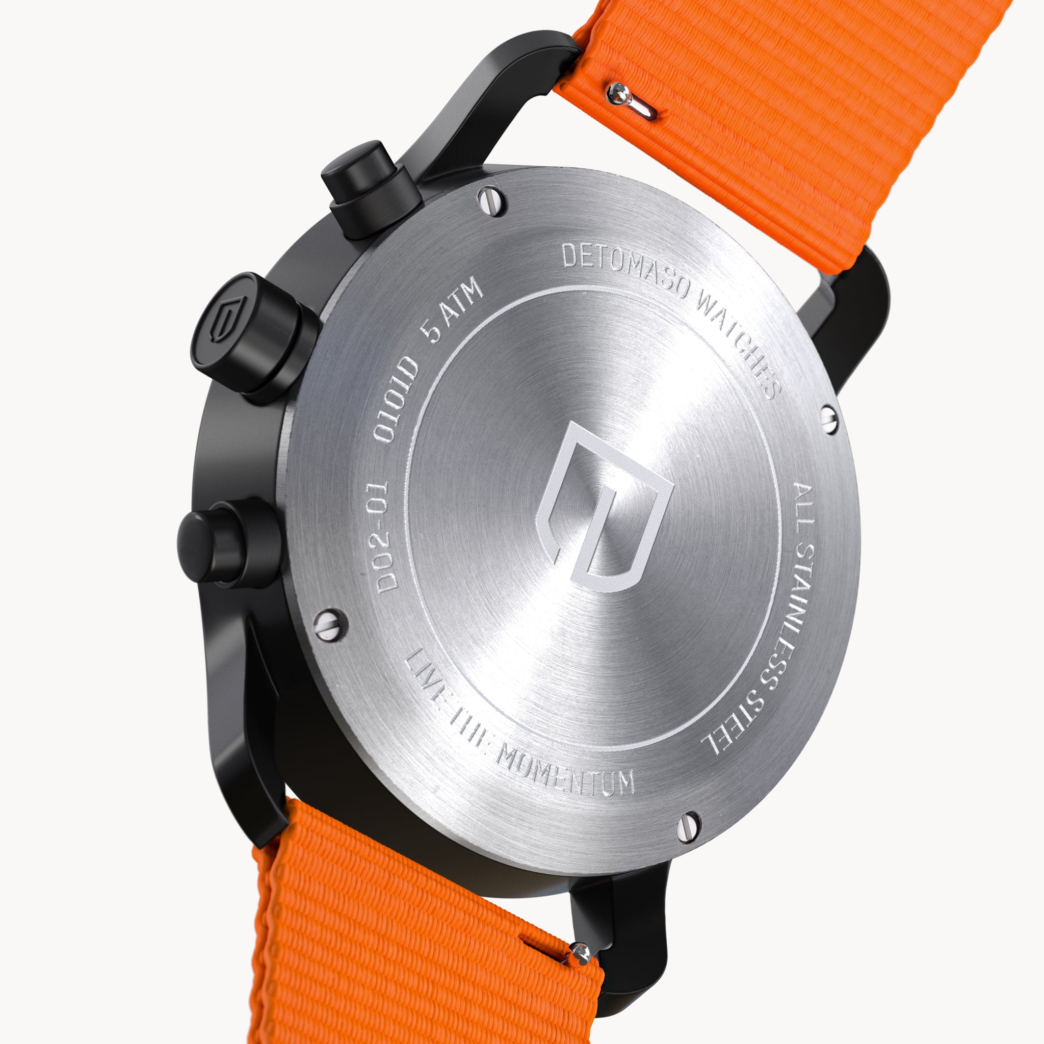SORPASSO CHRONOGRAPH VELOCITÀ BLACK ORANGE - Ocean Plastic Orange Woven - Detomaso Watches