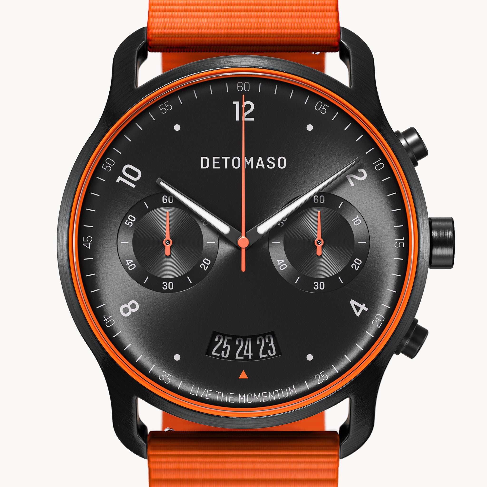SORPASSO CHRONOGRAPH VELOCITÀ BLACK ORANGE - Ocean Plastic Orange Woven - Detomaso Watches