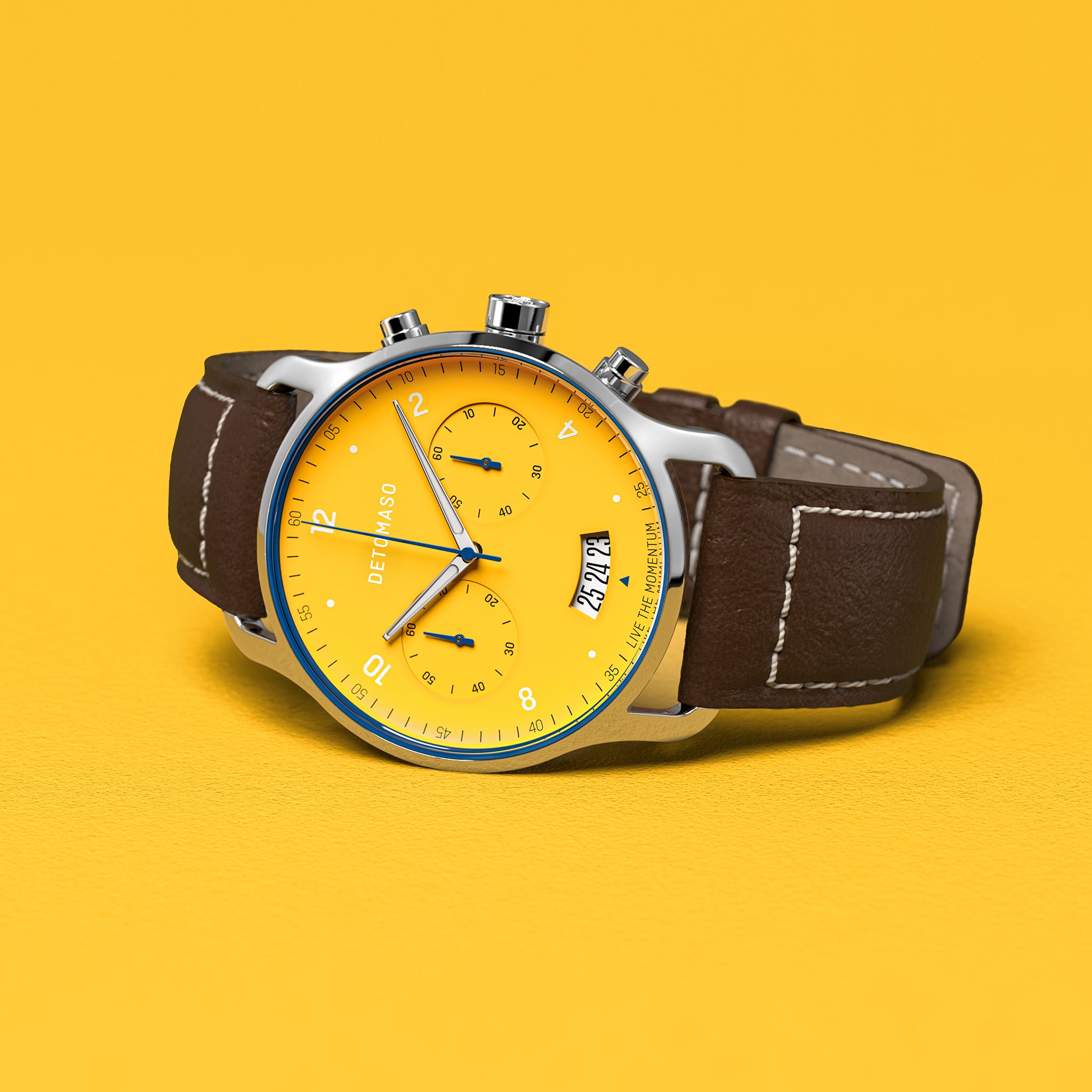 SORPASSO CHRONOGRAPH GIALLO - Leather Dark brown Ecru - Detomaso Watches