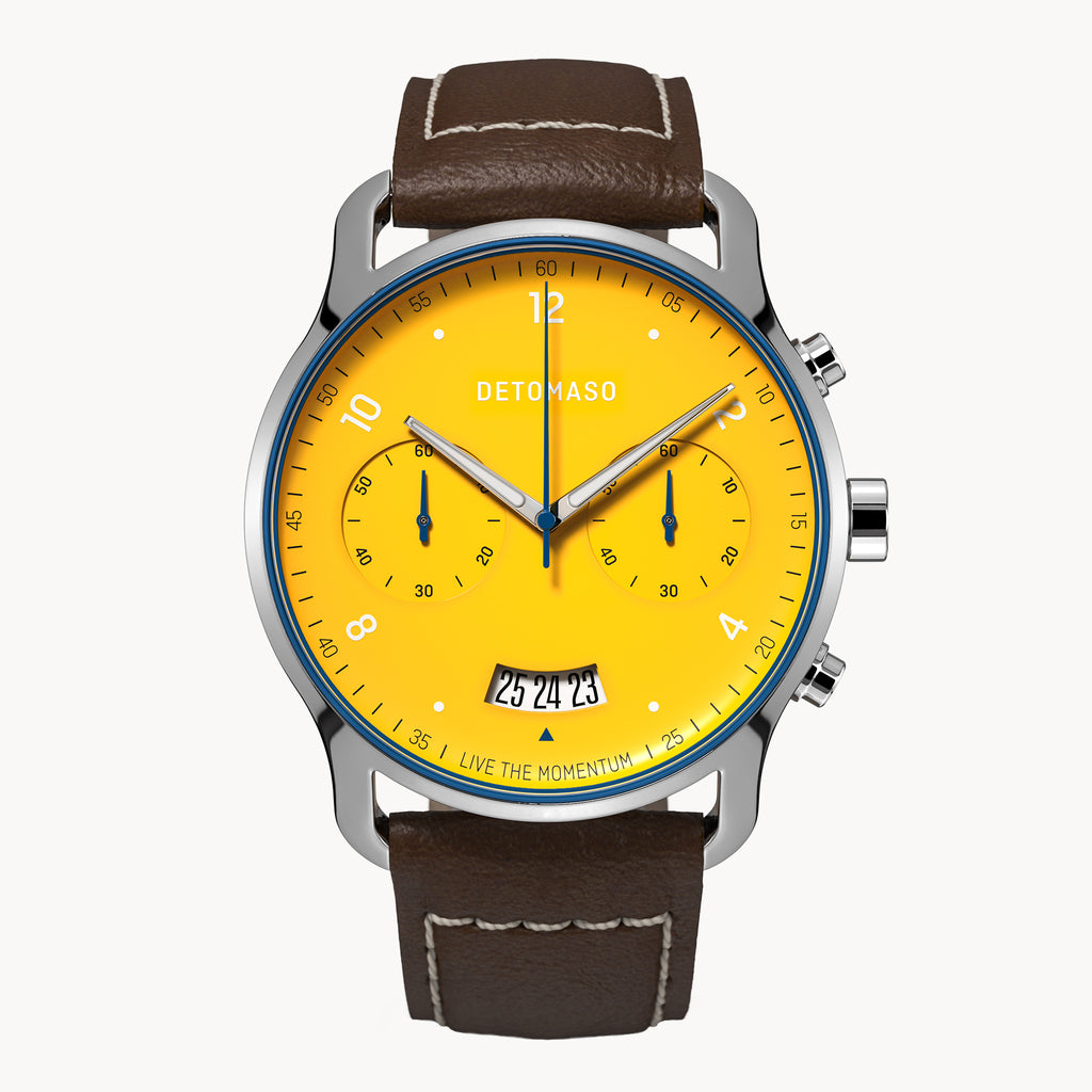 SORPASSO CHRONOGRAPH GIALLO - Leather Dark brown Ecru - Detomaso Watches