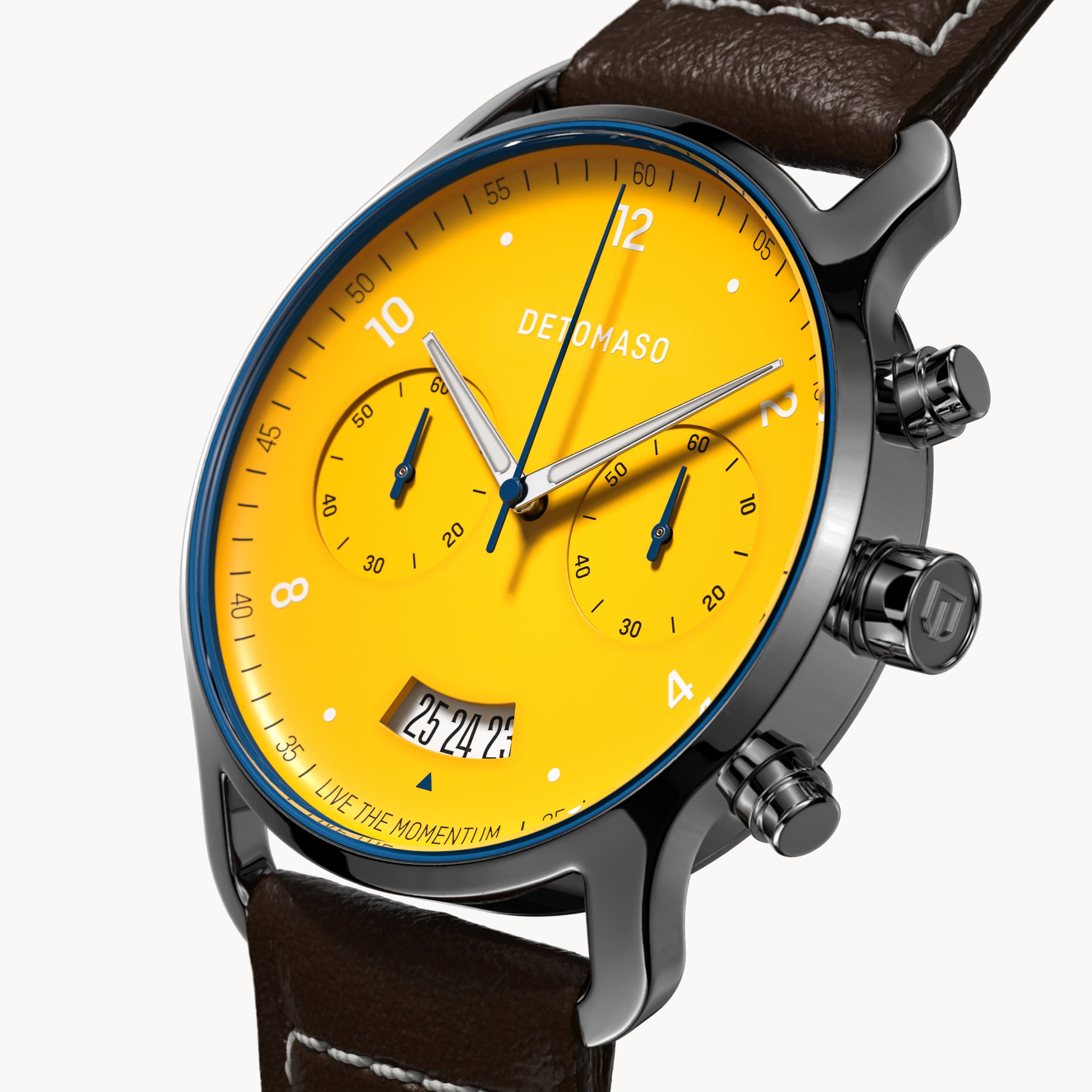 SORPASSO CHRONOGRAPH GIALLO - Leather Dark brown Ecru - Detomaso Watches