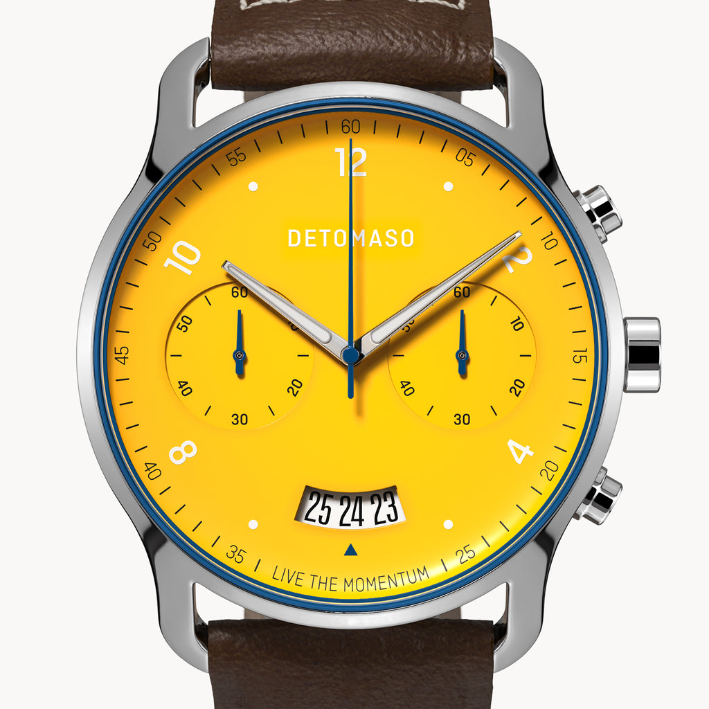 SORPASSO CHRONOGRAPH GIALLO - Leather Dark brown Ecru - Detomaso Watches