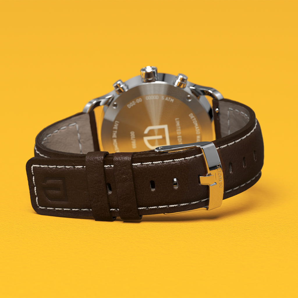 SORPASSO CHRONOGRAPH GIALLO - Leather Dark brown Ecru - Detomaso Watches