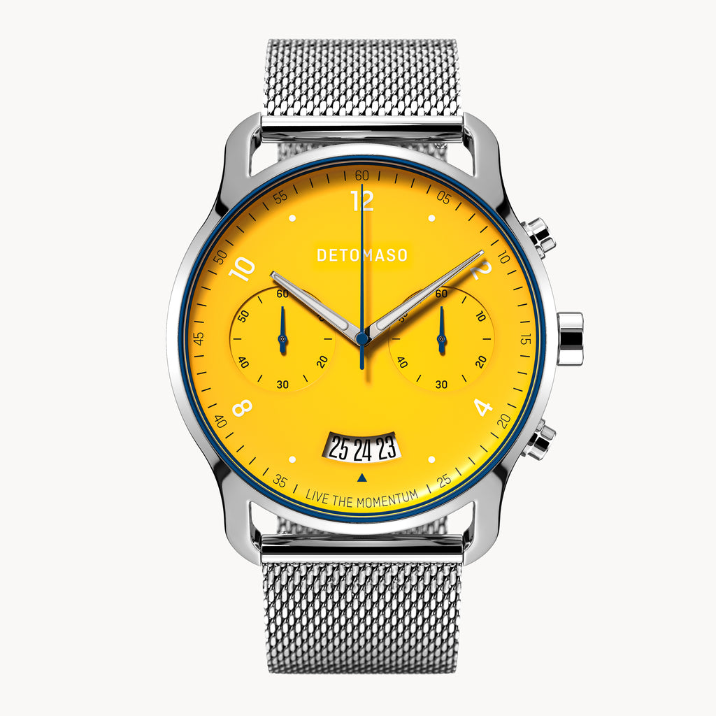 DeTomaso SORPASSO Chronograph Limited Edition – Orologio Uomo, Quarzo, Maglia Milanese, Argento/rosso, 999 Pezzi
