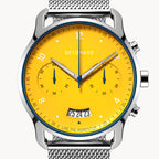 SORPASSO CHRONOGRAPH GIALLO - Mesh Silver Glossy - Detomaso Watches