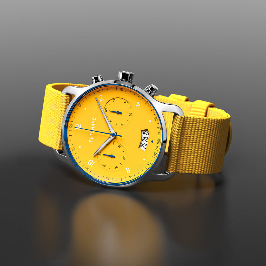 SORPASSO CHRONOGRAPH GIALLO - Ocean Plastic Yellow Woven - Detomaso Watches