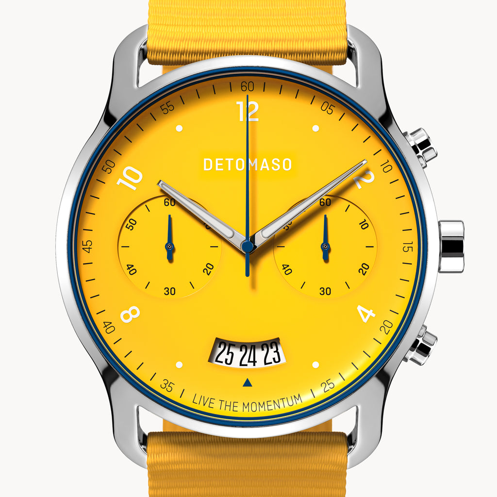 SORPASSO CHRONOGRAPH GIALLO - Ocean Plastic Yellow Woven - Detomaso Watches
