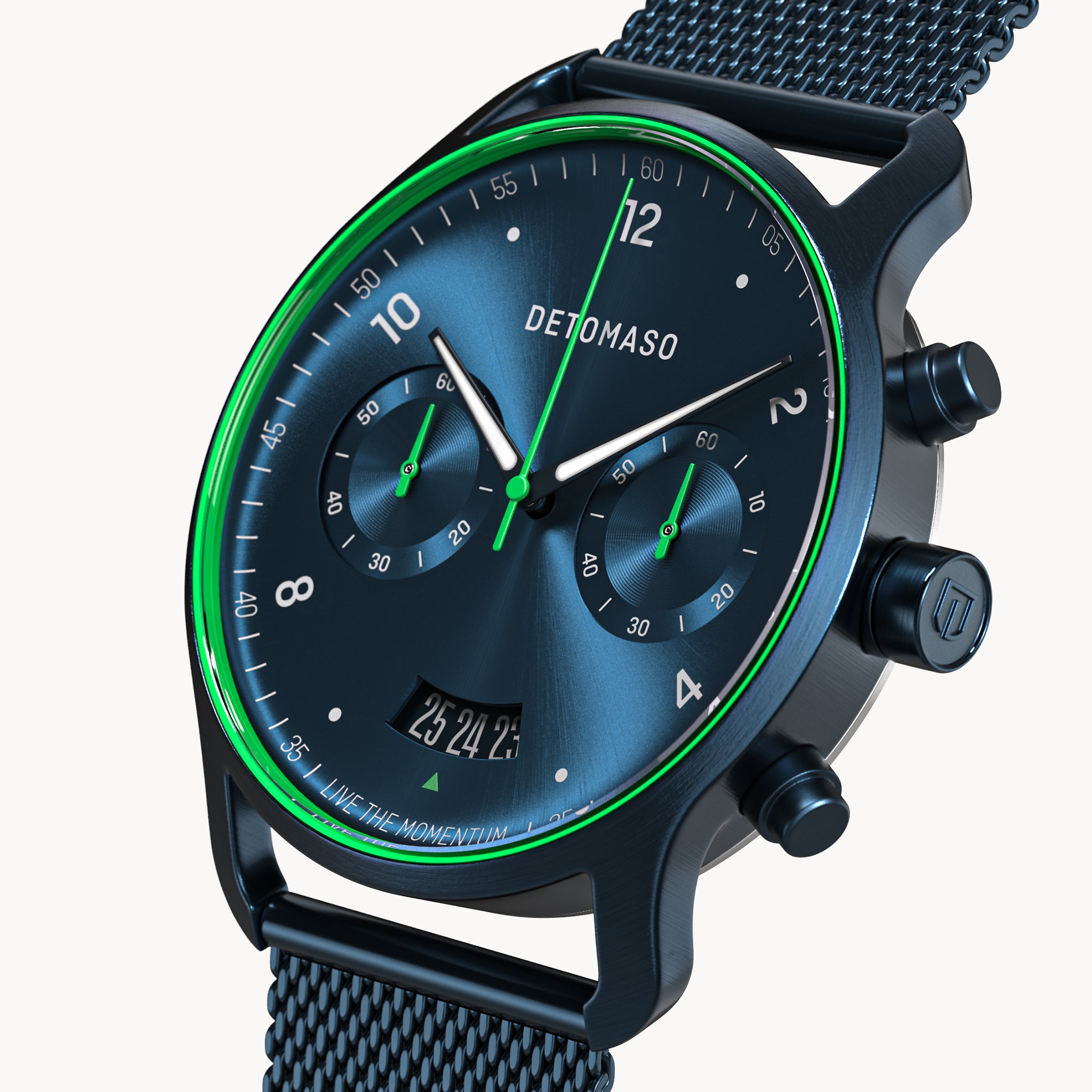 DeTomaso Sorpasso Velocità Blue – Orologio Cronografo Uomo, Cinturino In Nylon Arancione E Blu, Cassa In Acciaio 316L, Vetro Minerale, Vintage