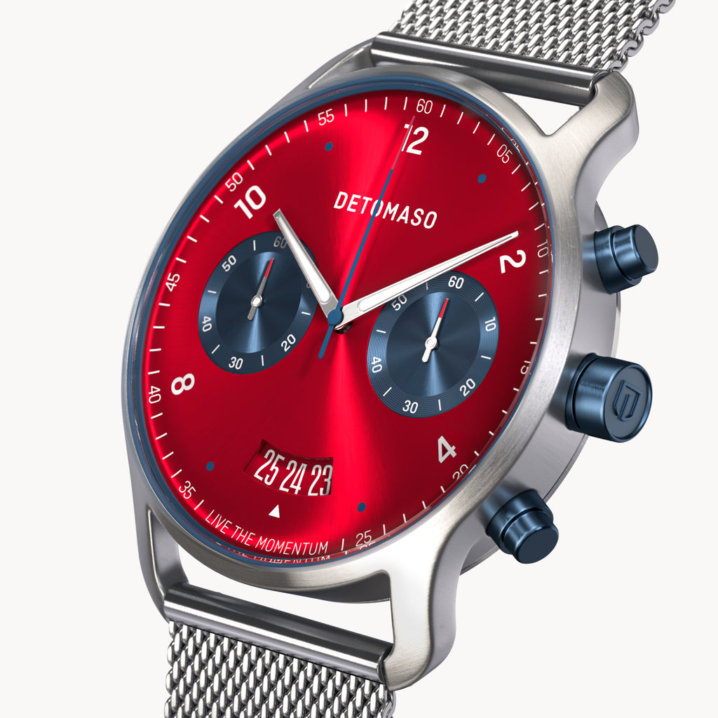 SORPASSO CHRONOGRAPH MACCHINA SILVER - Mesh Silver Brushed - Detomaso Watches