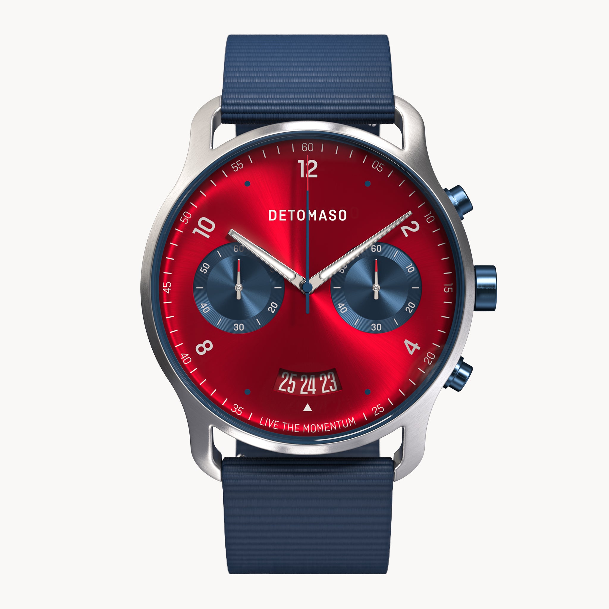 SORPASSO CHRONOGRAPH MACCHINA SILVER - Ocean Plastic Dark blue Woven - Detomaso Watches