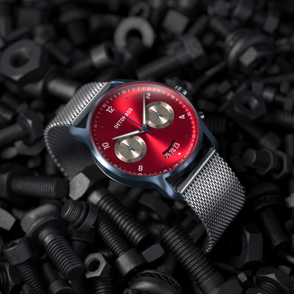 SORPASSO CHRONOGRAPH MACCHINA BLUE - Mesh Silver Brushed - Detomaso Watches