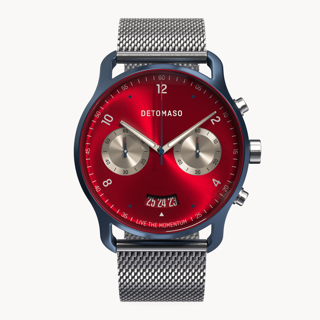 SORPASSO CHRONOGRAPH MACCHINA BLUE - Mesh Silver Brushed - Detomaso Watches